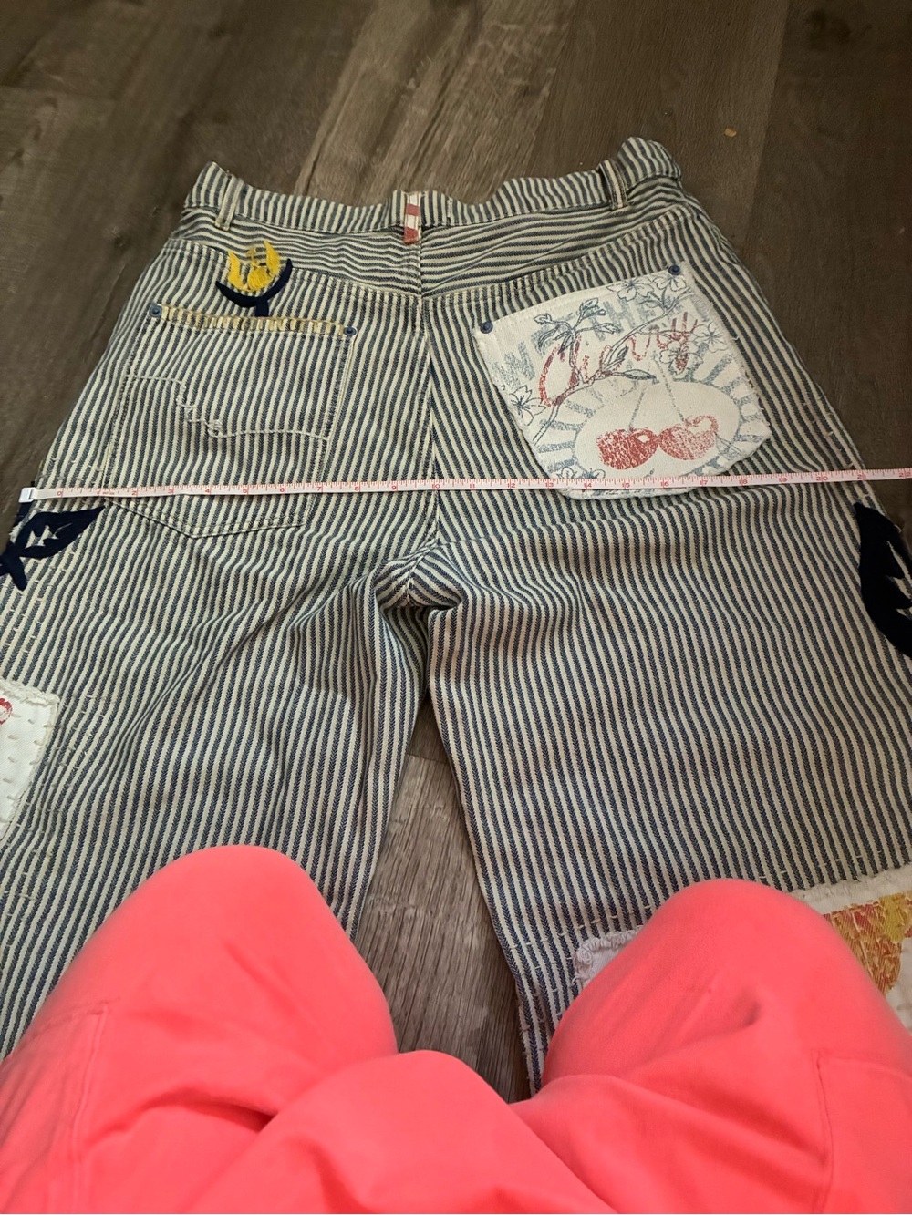 Free People Honeybutter Striped Wide Leg Jeans with Yellow & Navy Floral Print - Picture 8 of 11